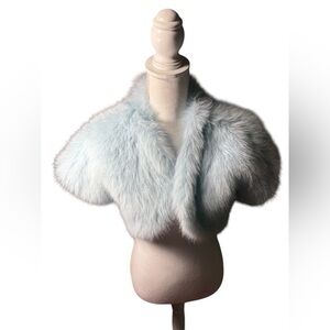 🐿️ Spoon Jeans Faux Fur coat Baby Blue Jacket stole scarf Size S New with tag